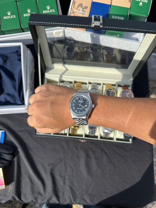Rolex Diamond Plateado Tablero Negro